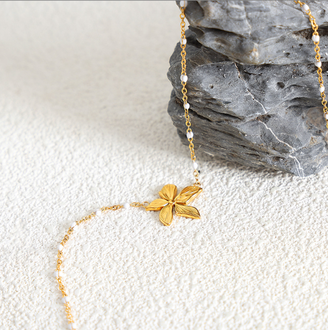 Tiare Pearl Necklace – Titanium Steel