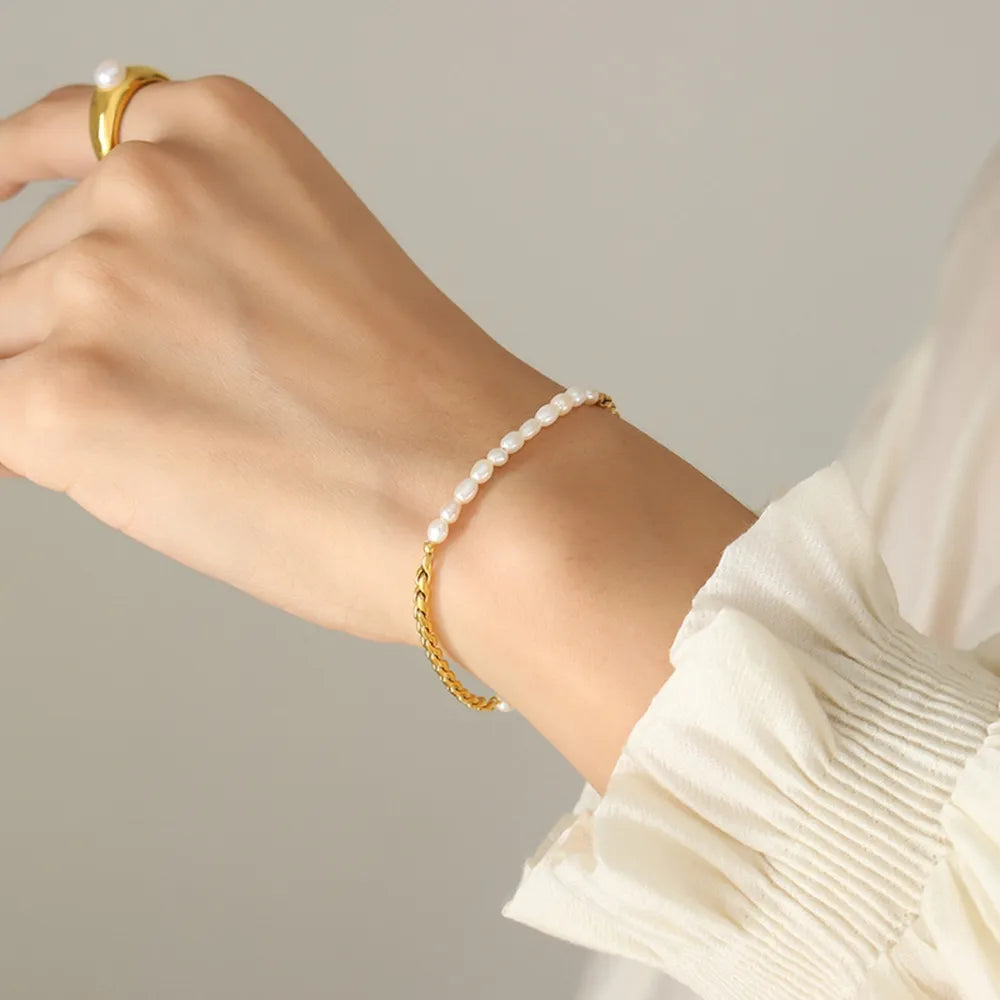 Poe Bracelet – Titanium Steel & Freshwater Pearls