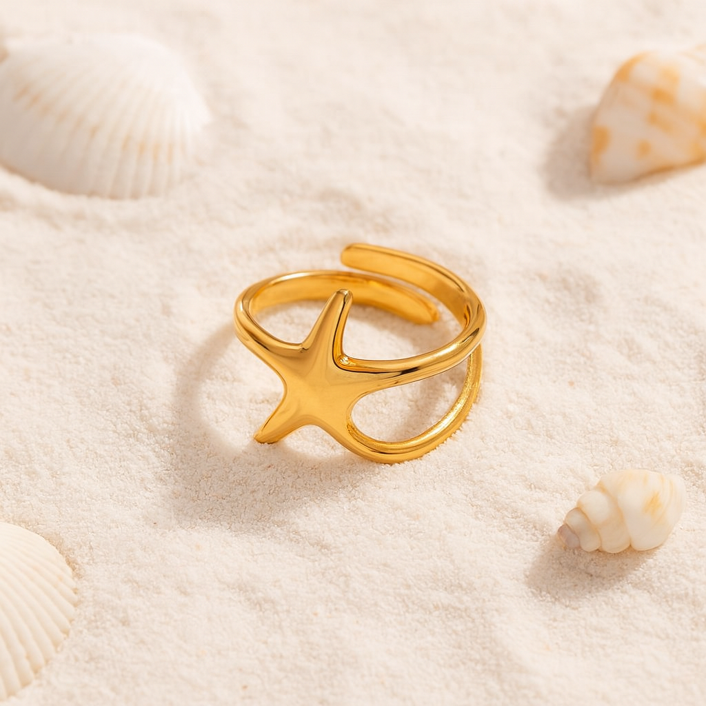 Gold starfish ring crafted in stainless steel
