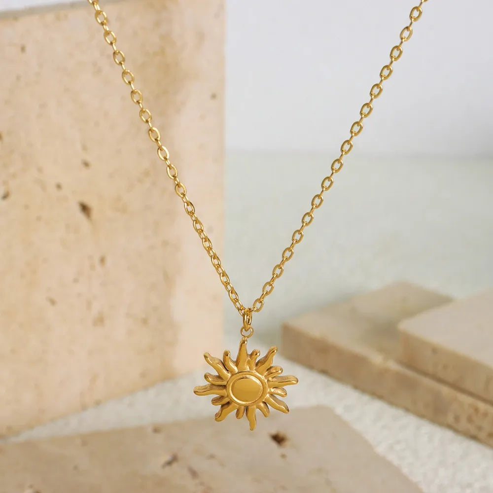 Gold Sun Pendant Necklace in Titanium Steel 