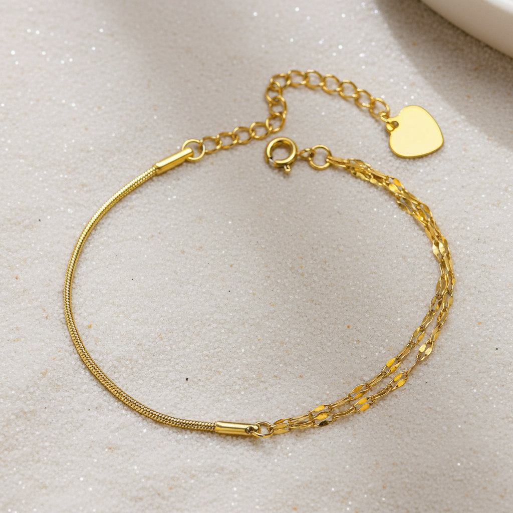 Gold Stainless Steel Bracelet, Minimalist Double Chain Ocean-Inspired Jewelry