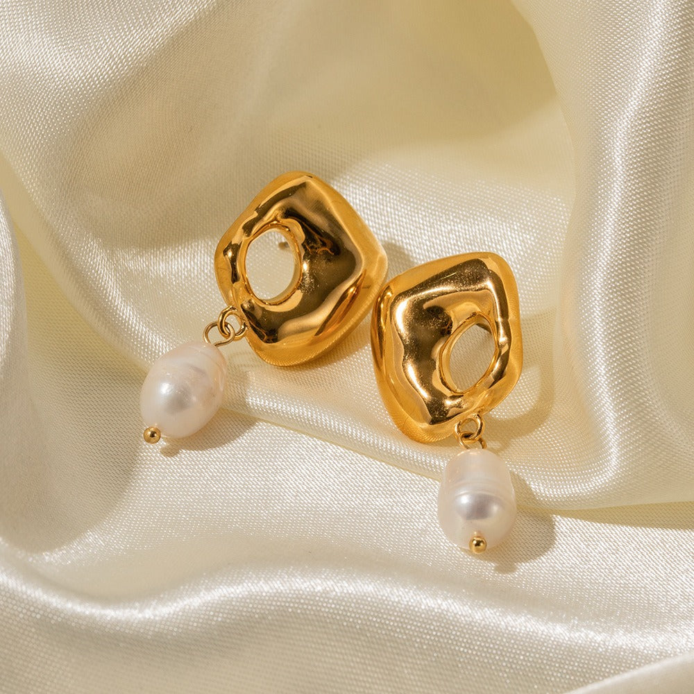 18K Gold Stainless Steel Earrings with Freshwater Pearls
